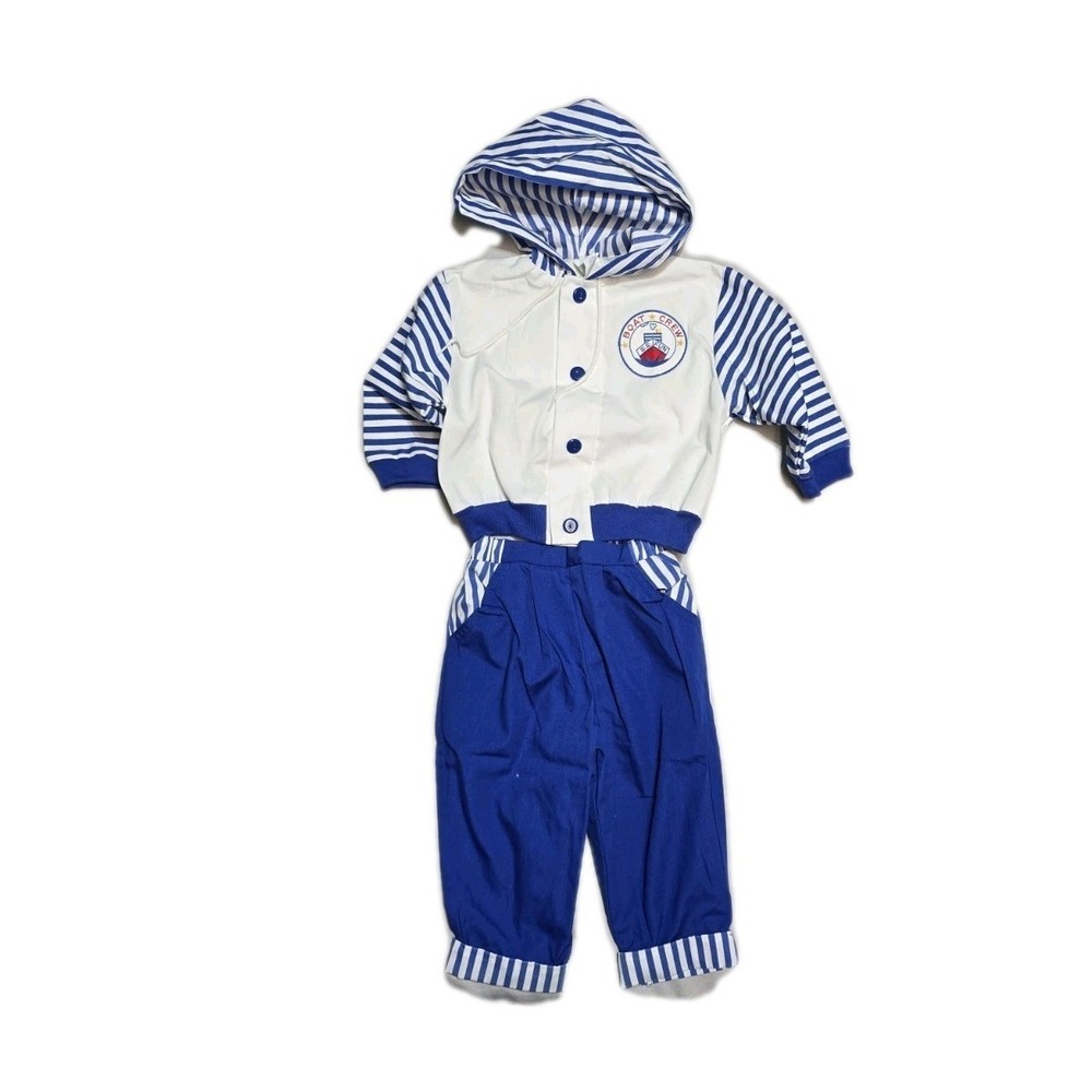 Vintage‎ Boys Jacket Pants Set 18 Months  Nautical Sail White Blue Boat Crew